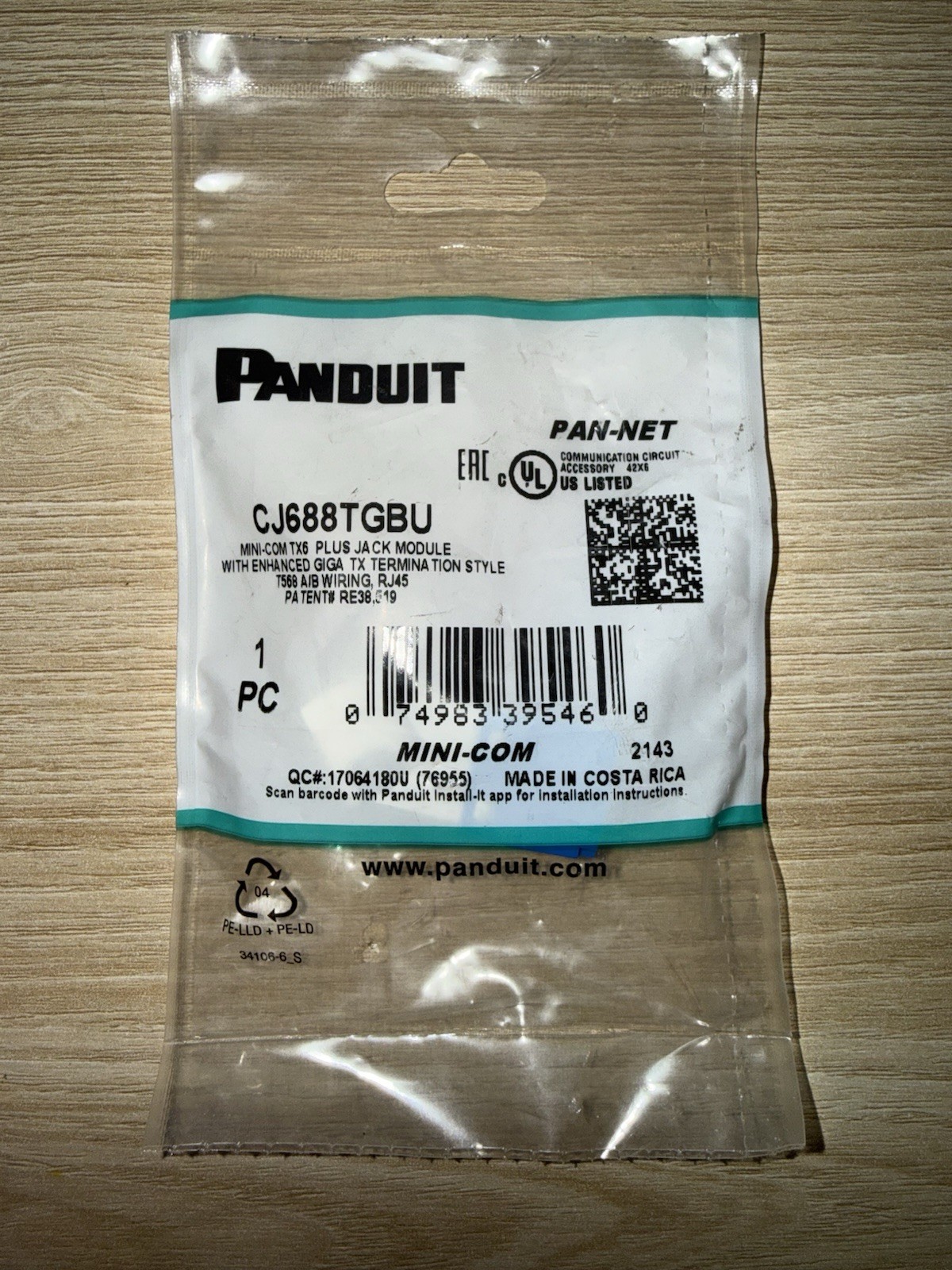 Panduit CJ688TPBU Blue Mini-Com TX6 Plus Jack Module Category 6