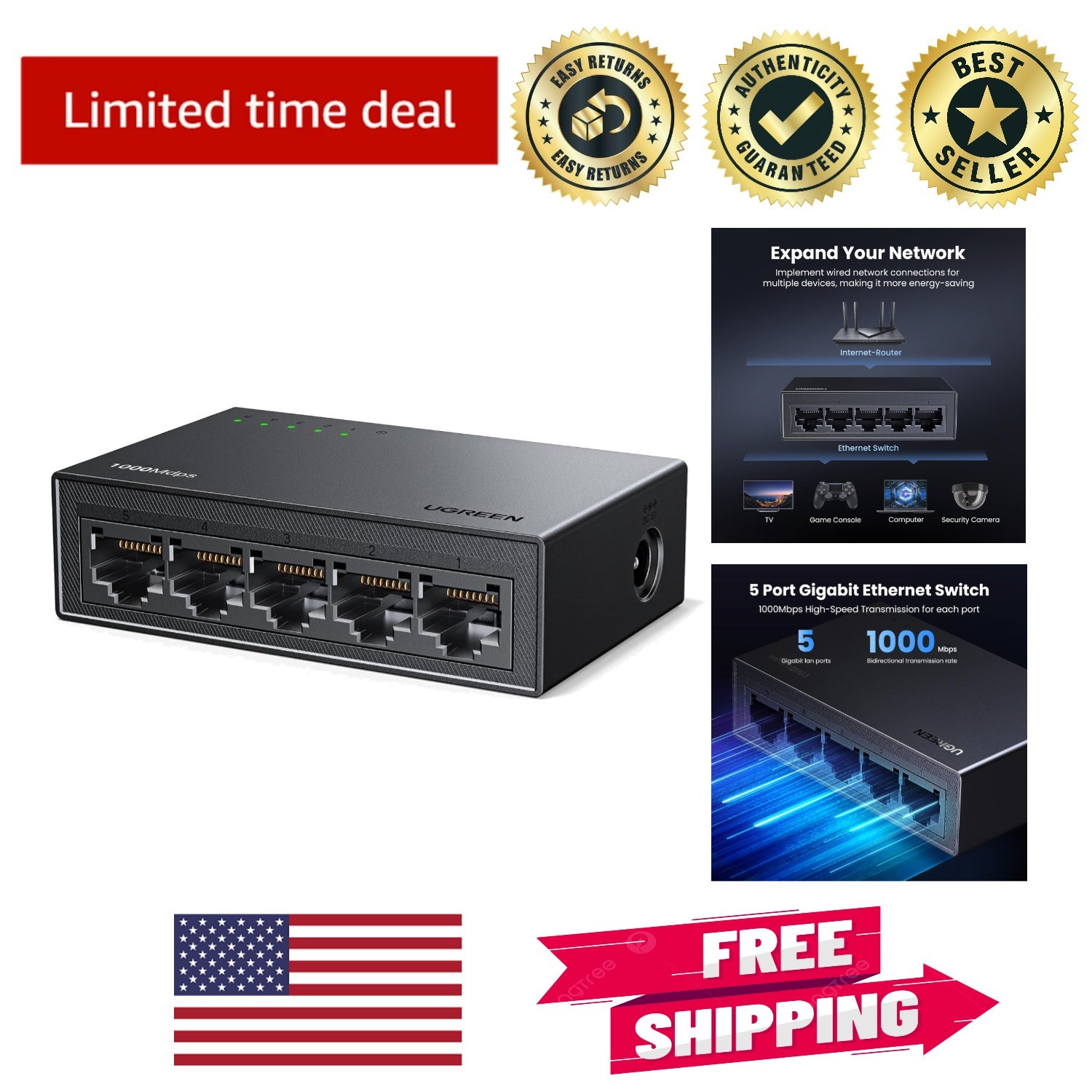Compact 5 Port Ethernet Switch with LED Indicator – Effortless Network Expansion