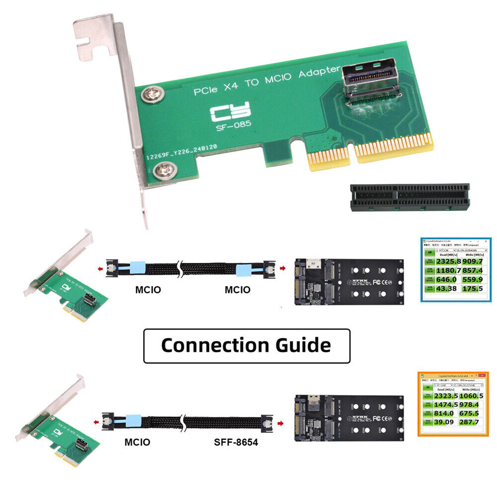 Cablecc PCI-Express5.0 4.0 4X to MCIO Mini Cool Edge IO Female Host Adapter PCIe