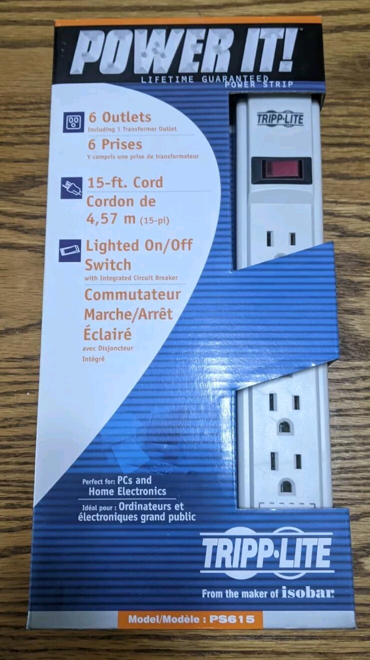 Tripp Lite PS615 Power Strip 120V 5-15R 6 Outlet - 15 ft. Cord NEW WHITE