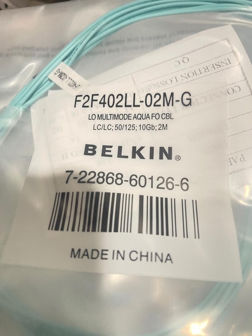 Belkin F2F402LL-02M-G Fiber Optic Duplex Patch Cable Network 2m 10GB Aqua LC(Q1)