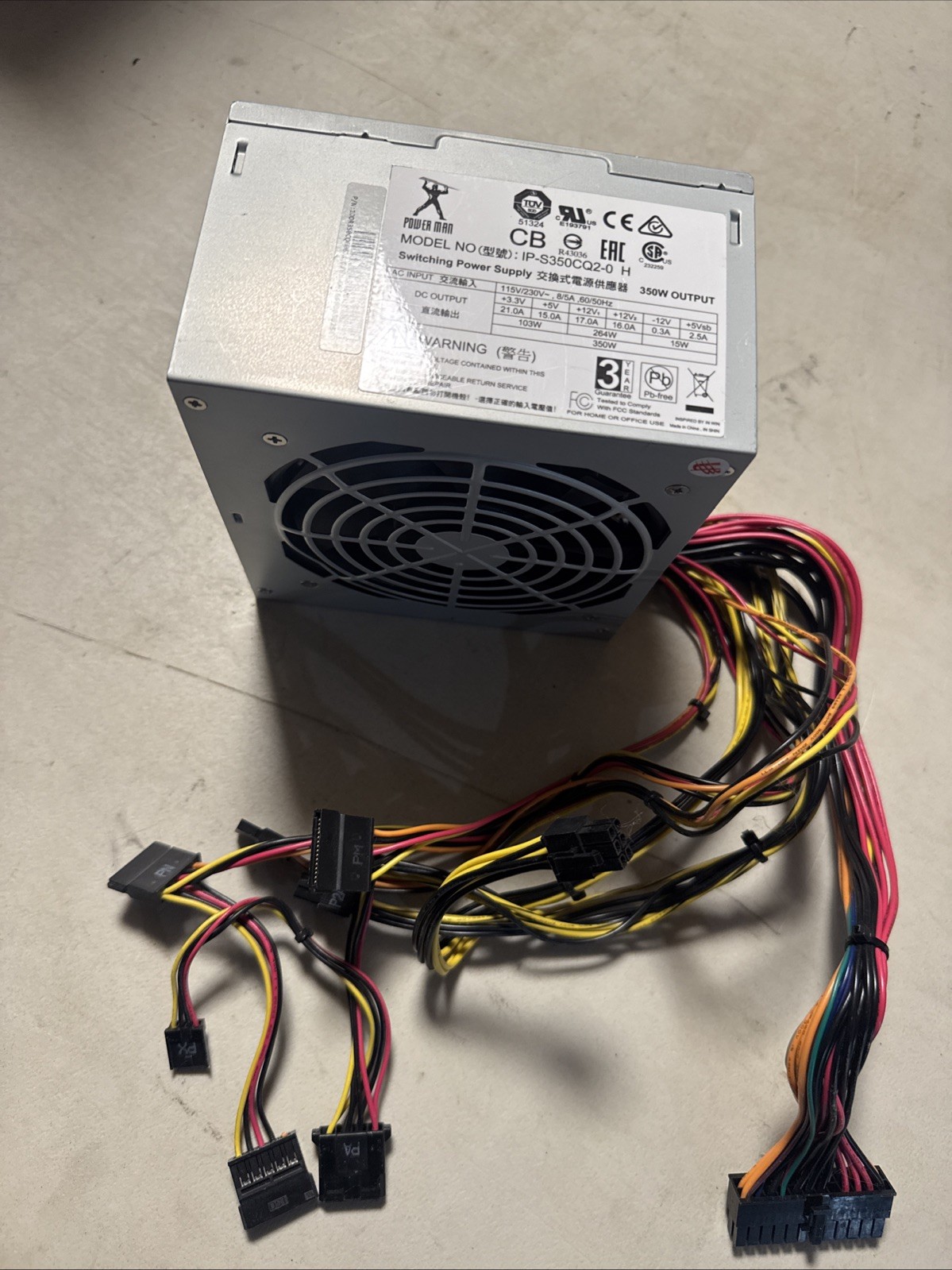 Power Man IP-S350CQ2-0 H 350W ATX Power Supply PSU Used Tested Working
