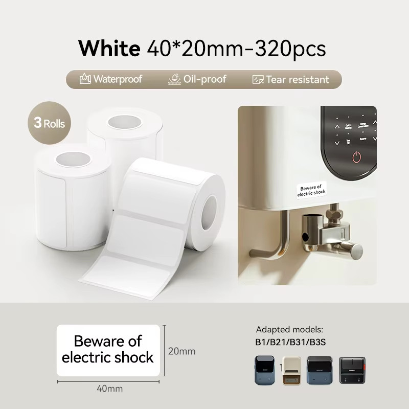3 Rolls  Thermal Label Sticker for B1/B21/B3S/B31Barcode Sticker White/Color/Tra