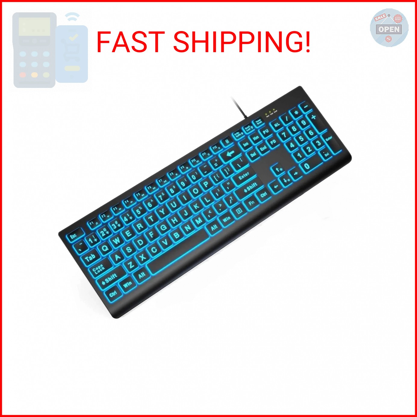SABLUTE K11PRO Large Print Backlit Keyboard, 3X Larger Font Wired USB Lighted Co