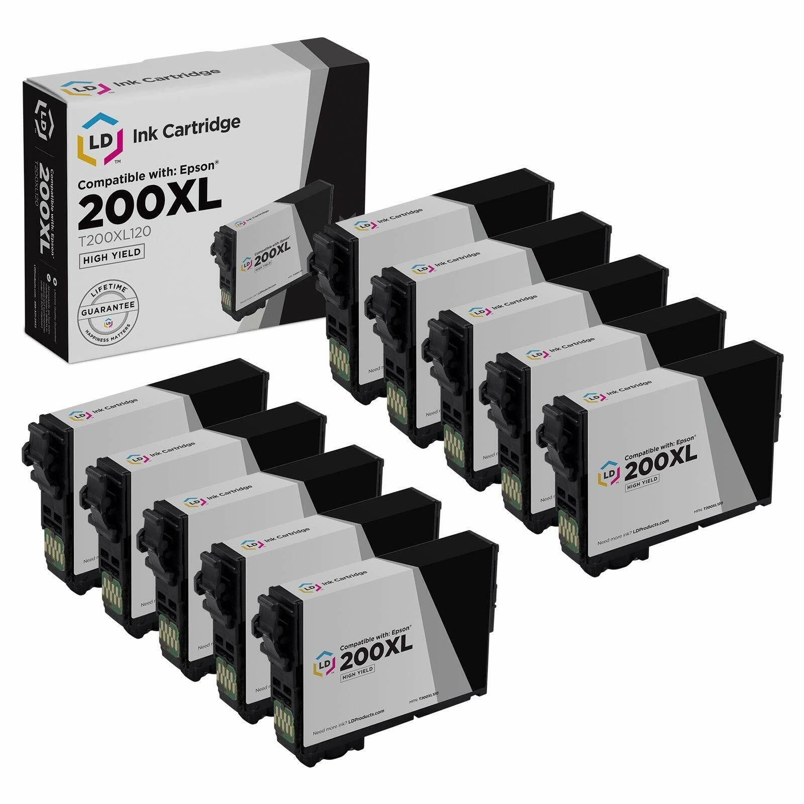 LD 10PK Replacements for Epson 200 XL 200XL T200XL120 HY Black Ink XP-310 XP-400
