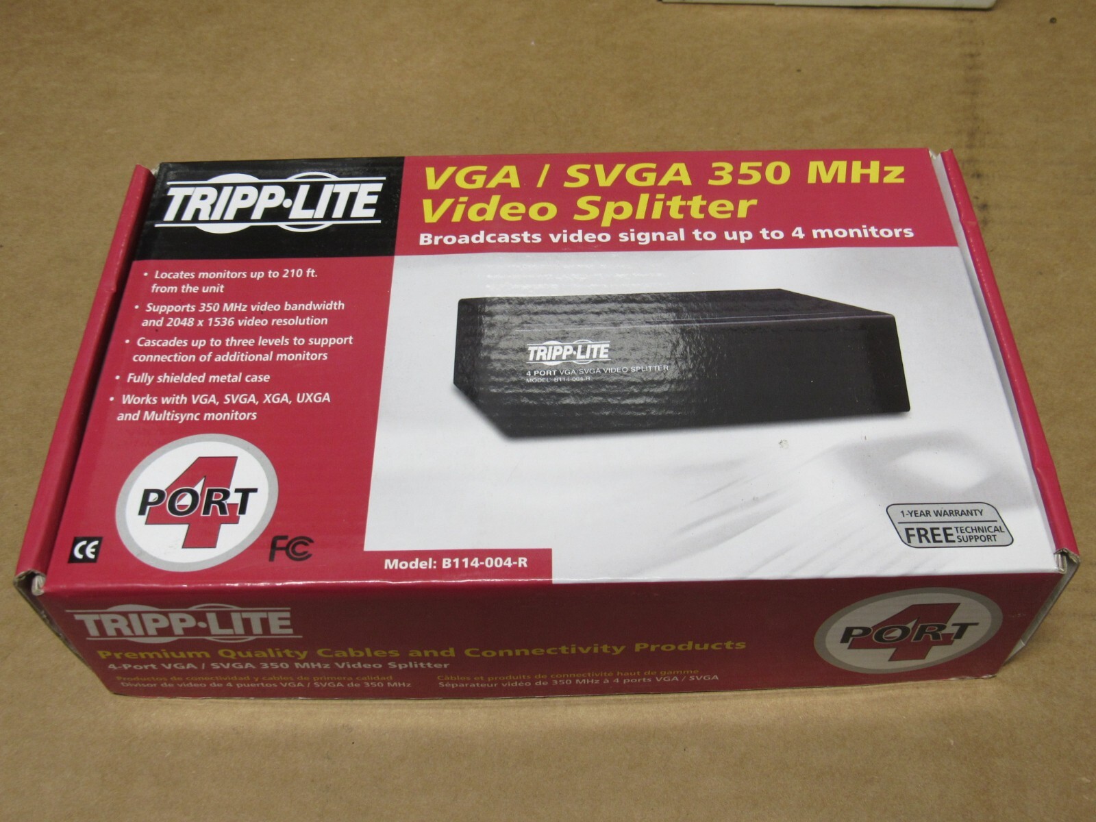 TRIPPLITE B114-004-R  4 PORT VGA SVGA VIDEO SPLITTER HIGH RES/SIG