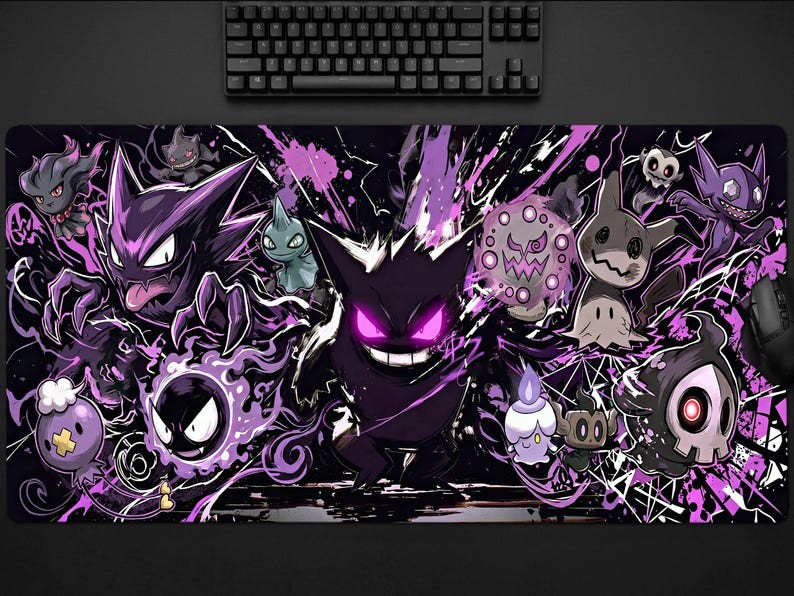 Gengar Desk mat, Ghost type pokemon Mouse pad, Gengar Lover Gift Accessories