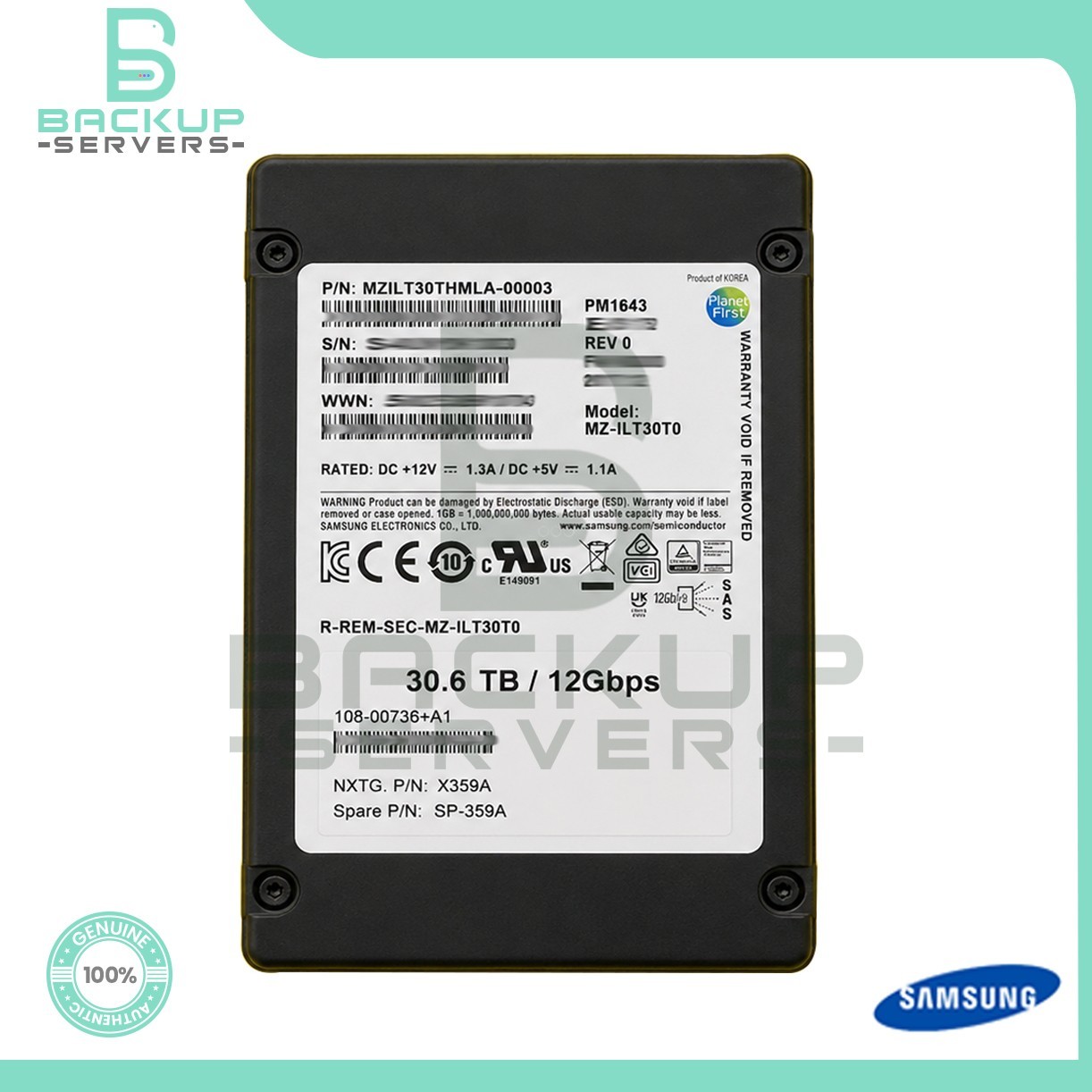 NetApp X359A Samsung PM1643a MZ-ILT30TB 30.72TB 12Gb/s SAS 2.5" Enterprise SSD