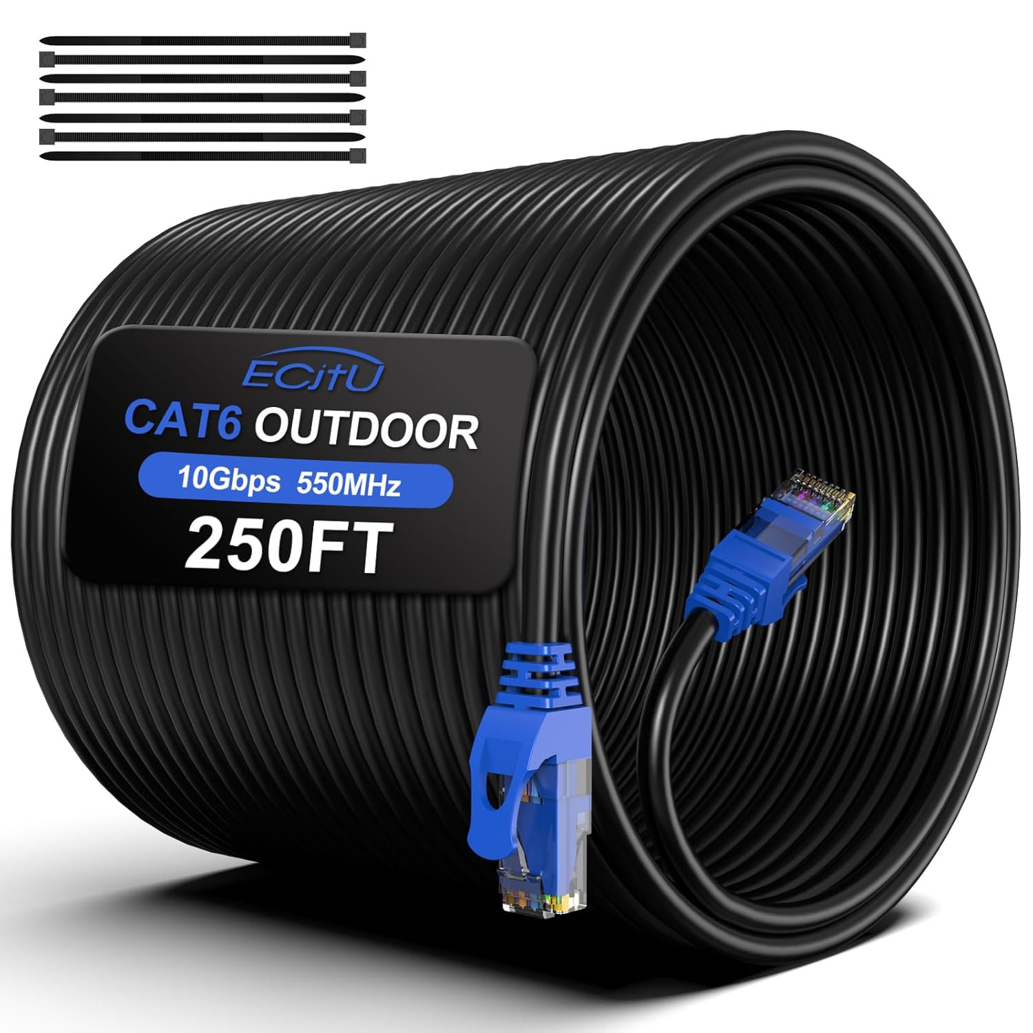 250FT Cat6 Outdoor Ethernet Cable, In-Ground, Heavy Duty Direct Burial, 24AWG CC