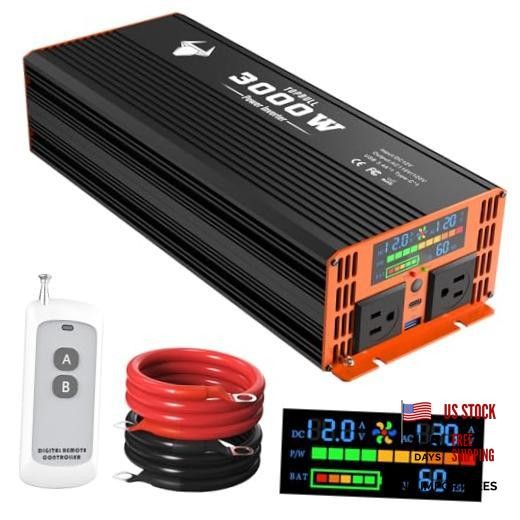 3000 Watt Power Inverter 12V DC to 120V/110V AC for Vehicles Car 3000W-003-1