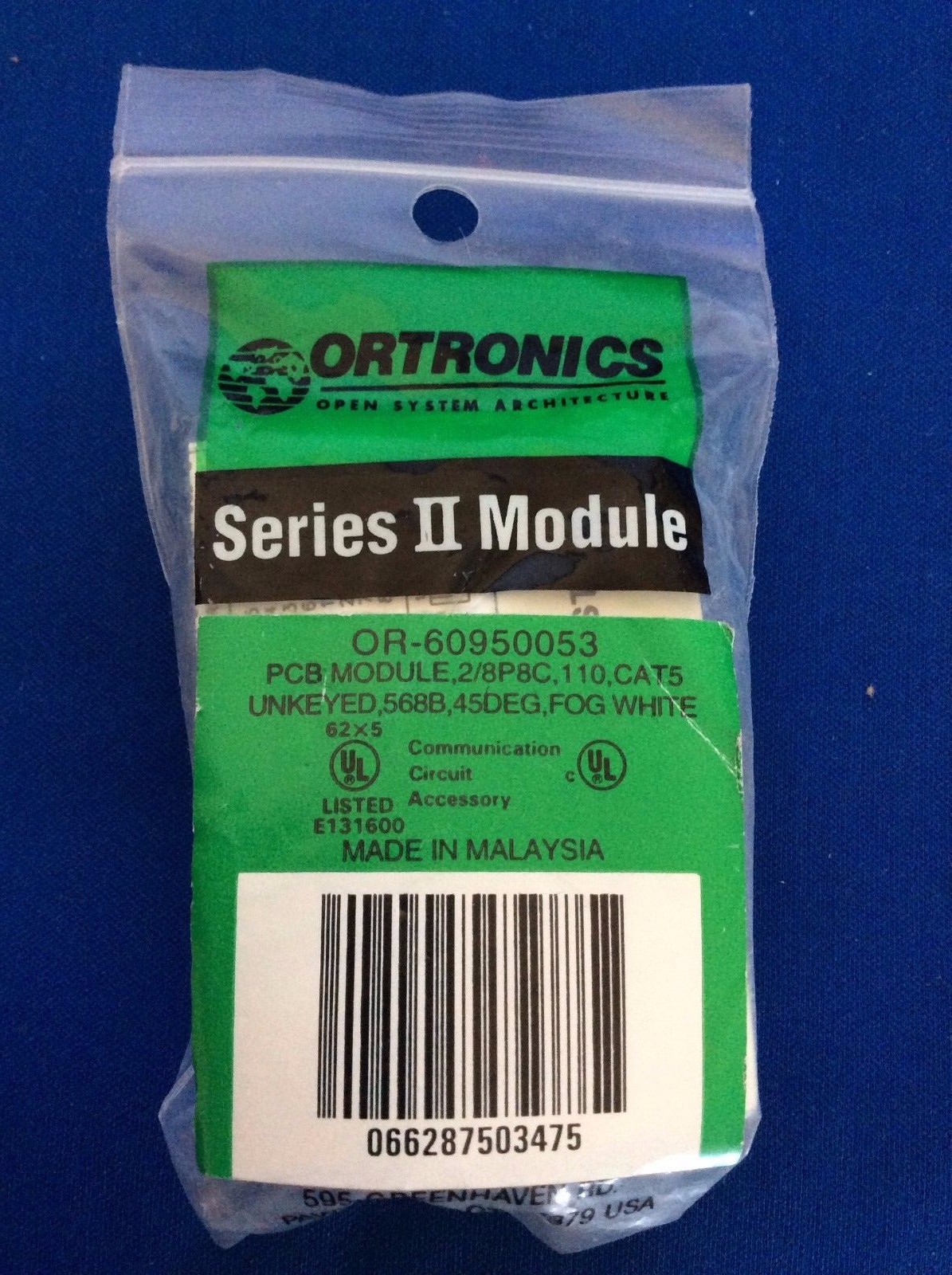 Ortronics OR-60950053, Series II Module, PCB Module, Fog White - NEW