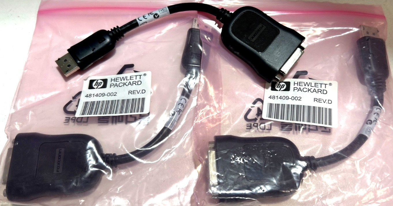 HP 481409-001 Display Port to DVI-D Adapter Cable (Pack of 3) New