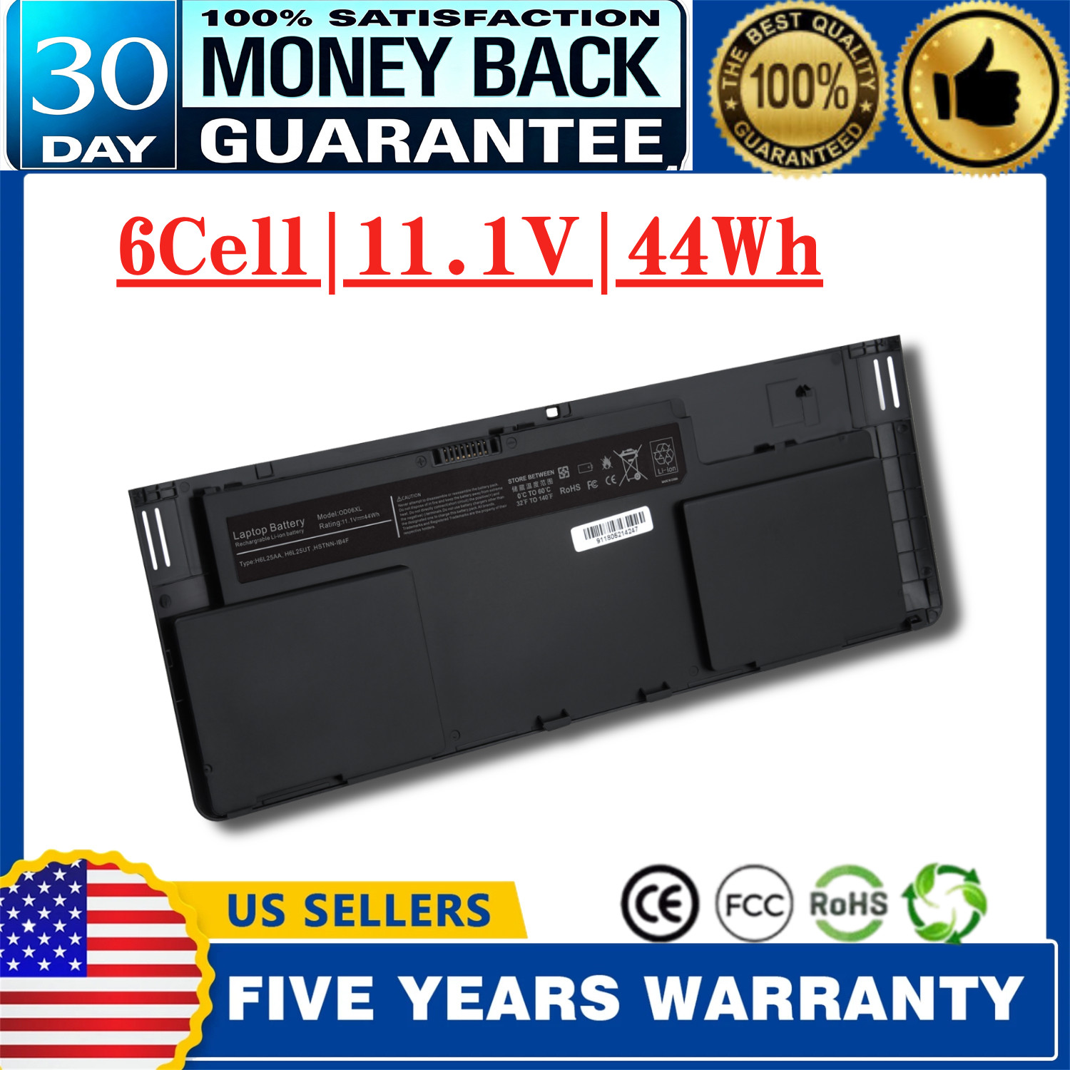 6Cell Laptop Battery for HP EliteBook Revolve 810 G1 G2 G3 HSTNN-IB4F OD06XL 44W
