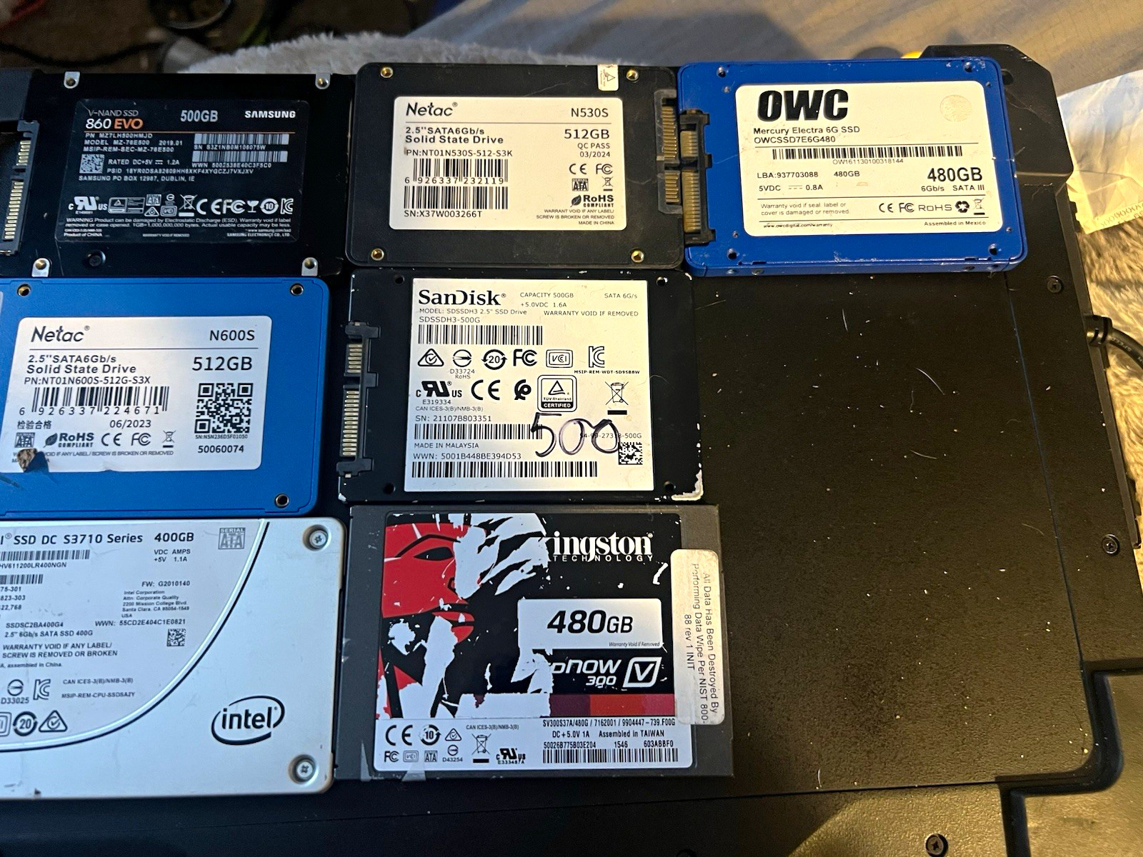 Lot of 7 Mixed Brands 2.5" SATA III Internal SSDs Samsung Intel 400-512GB