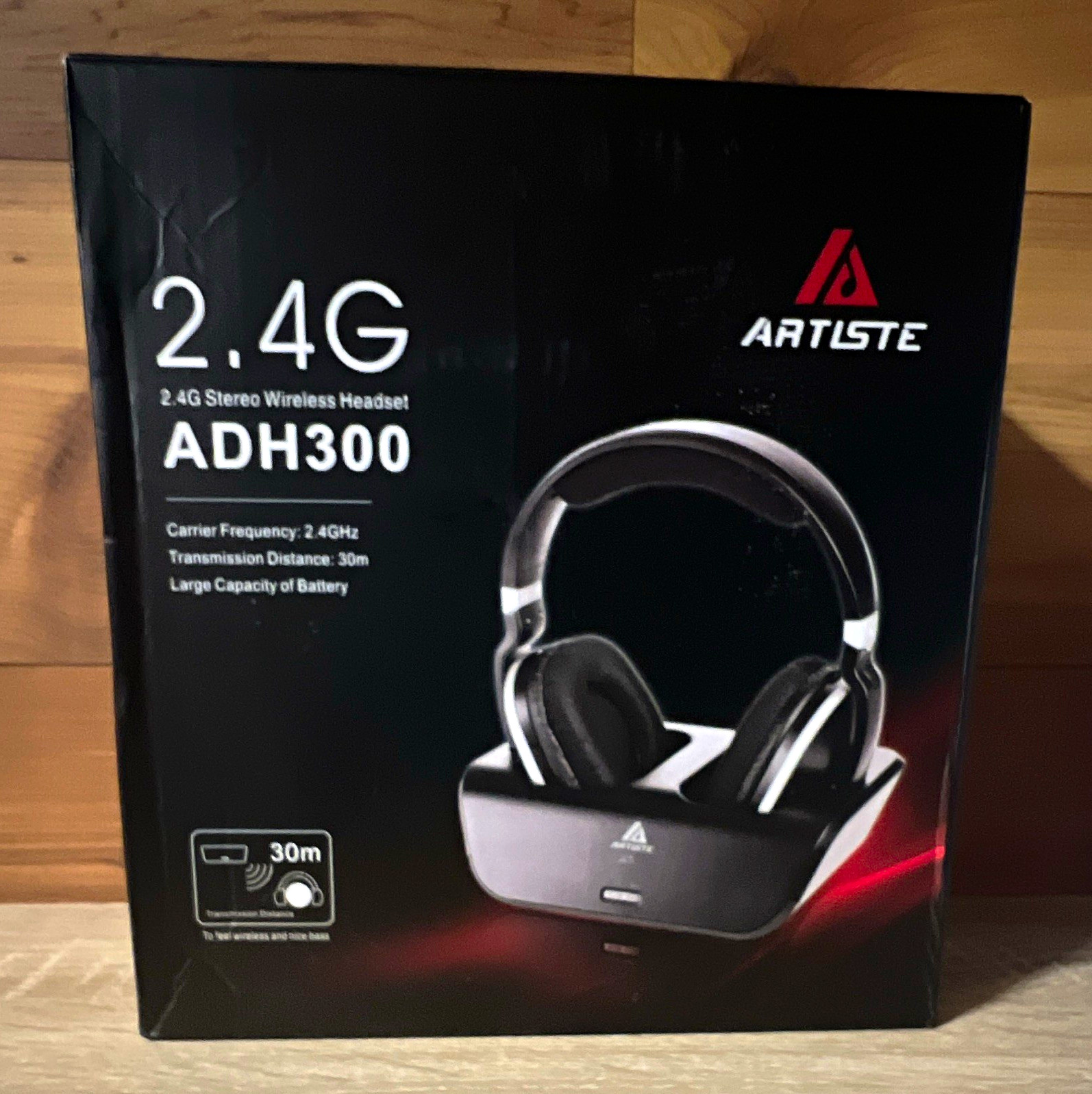 ARTISTE ADH300 2.4GHz RF Stereo Wireless Over-Ear Headset Black w/Base