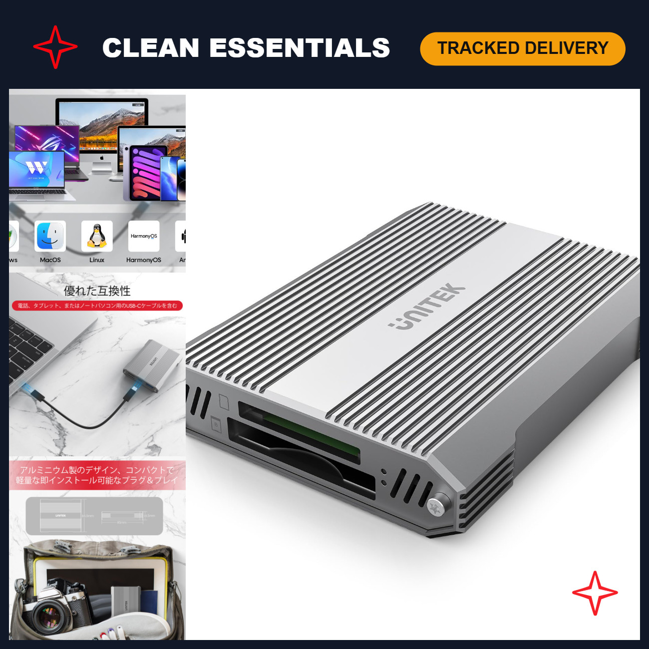 4-in-1 CFexpress Type B Card Reader - SD UHS-II & Micro SD Compatible, Fast Tran