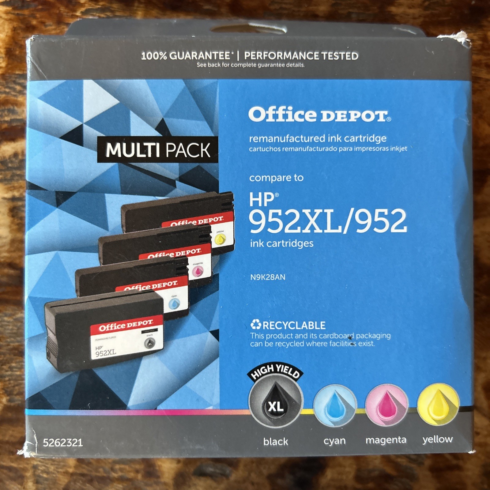 Multi Pack Unopened Office Depot Brand HP 952 XL Black, Cyan, Magenta, Yellow 