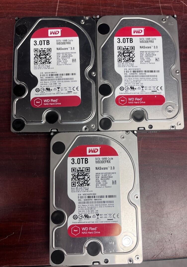 (Lot of 3) WD WD30EFRX-68EUZN0 771945 3TB 5400 RPM 64MB Cache HDD #27