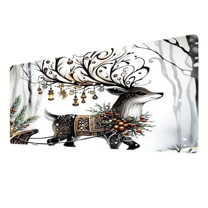 A Modern Art Mouse Pad Featuring a Black And White Deer Design, Decorated in a