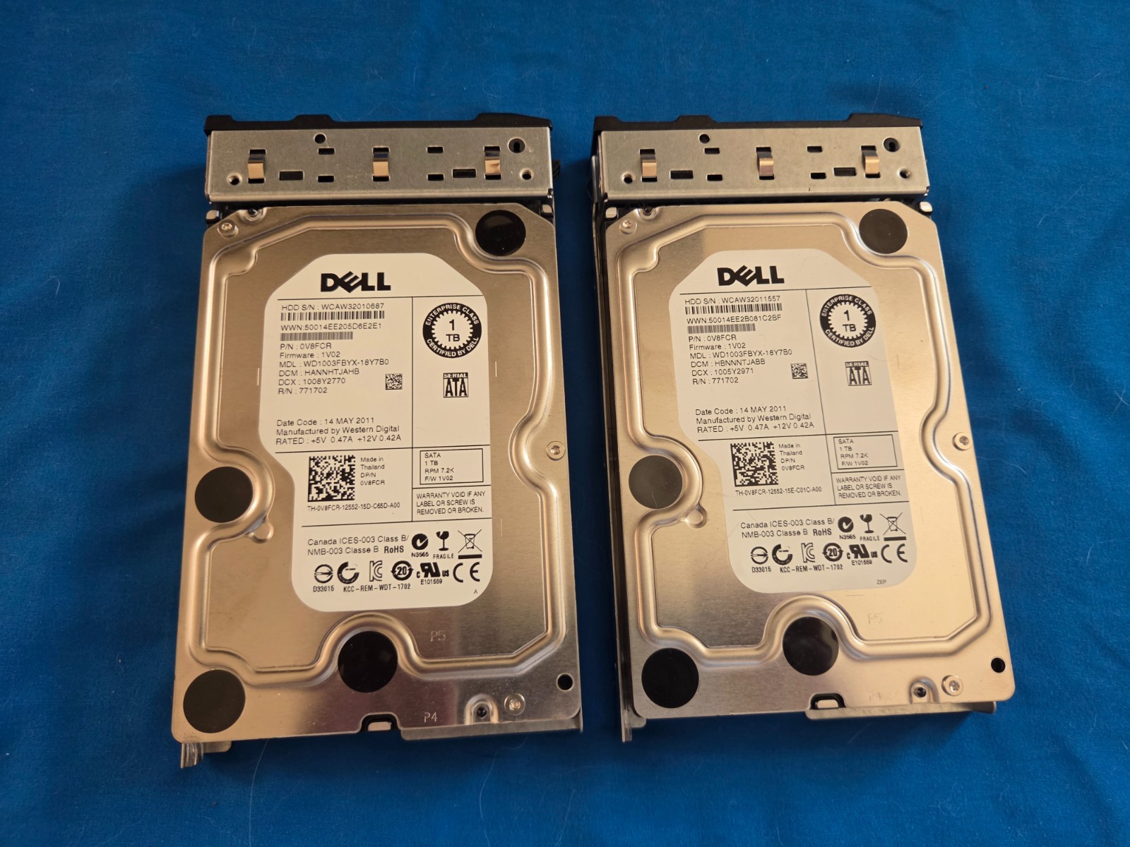 2 DELL/WESTERN DIGITAL WD1003FBYX-18Y7B0 1TB SATA 3.5" HARD DRIVE 0V8FCR 1V03