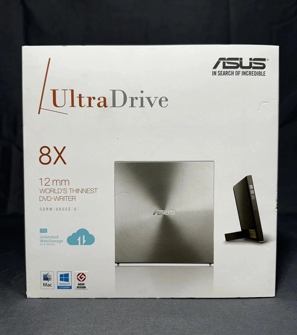 ASUS SDRW-08U5S-U external ultraslim 8X DVD writer, 12mm, Stand Design,