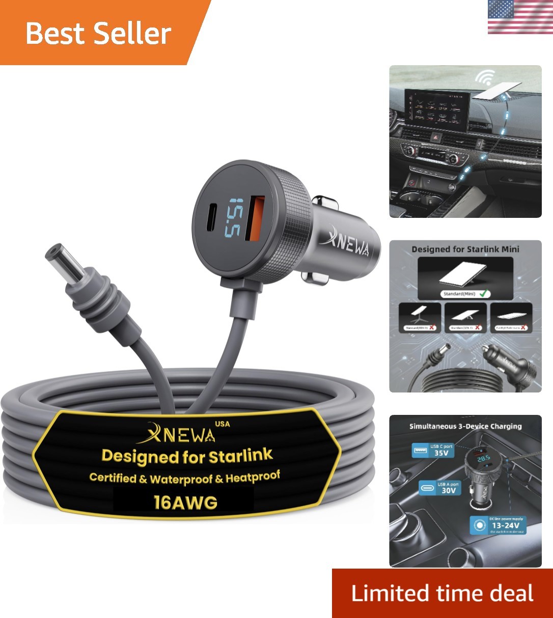 High-Performance Starlink Mini 3M Adapter with Dual USB & Waterproof Technology