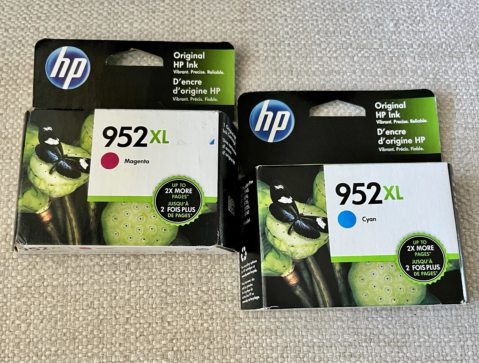 LOT OF 2 - HP Original 952XL Magenta & Cyan High Yield Ink Cartridge