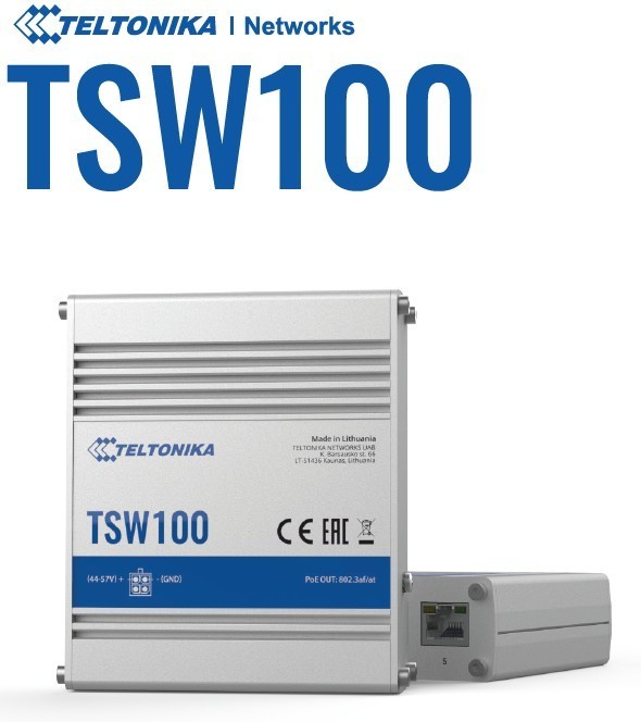 Teltonika New TSW100000010 TSW100 Industrial Unmanaged 5-port PoE+ GigE Switch