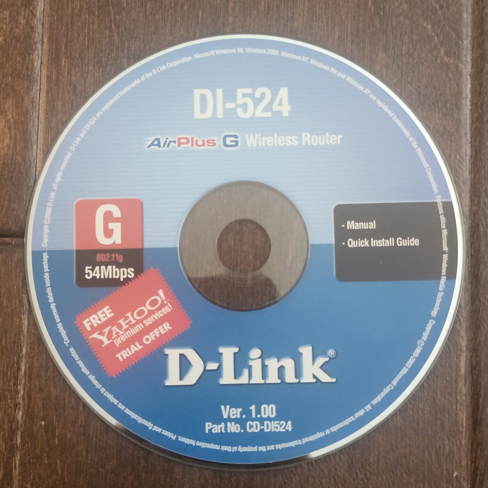 D-Link DI-524 AirPlus G Wireless Router OEM CD V1.00, P/N CD-DI524 