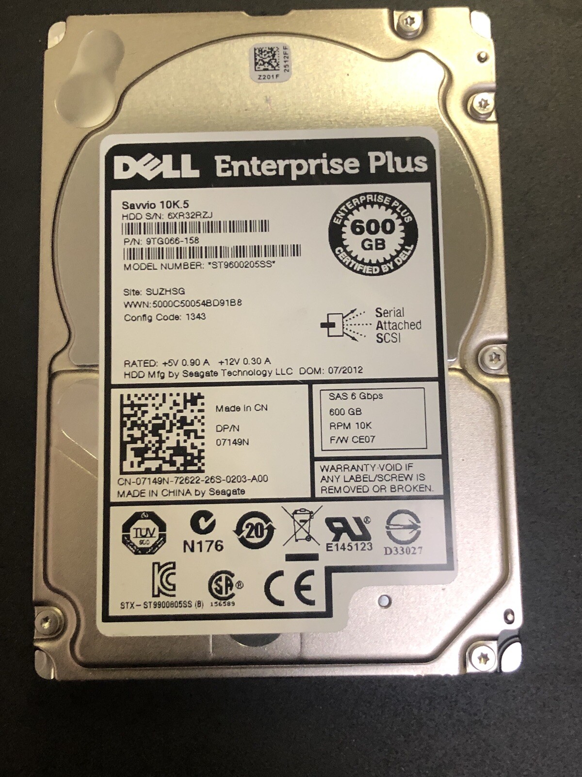 7149N Dell Enterprise Plus 600GB 10K 6Gbps SAS 2.5''  ST9600205SS W/O Tray