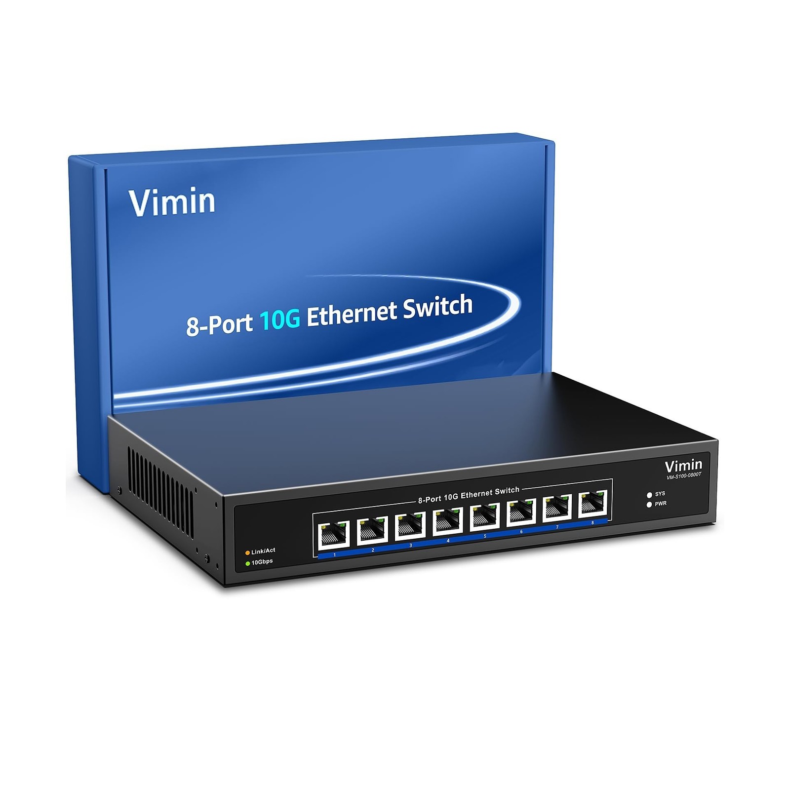 8 Port 10G Ethernet Switch, 10Gbe-RJ45 Port Network Switch Unmanaged Support ...