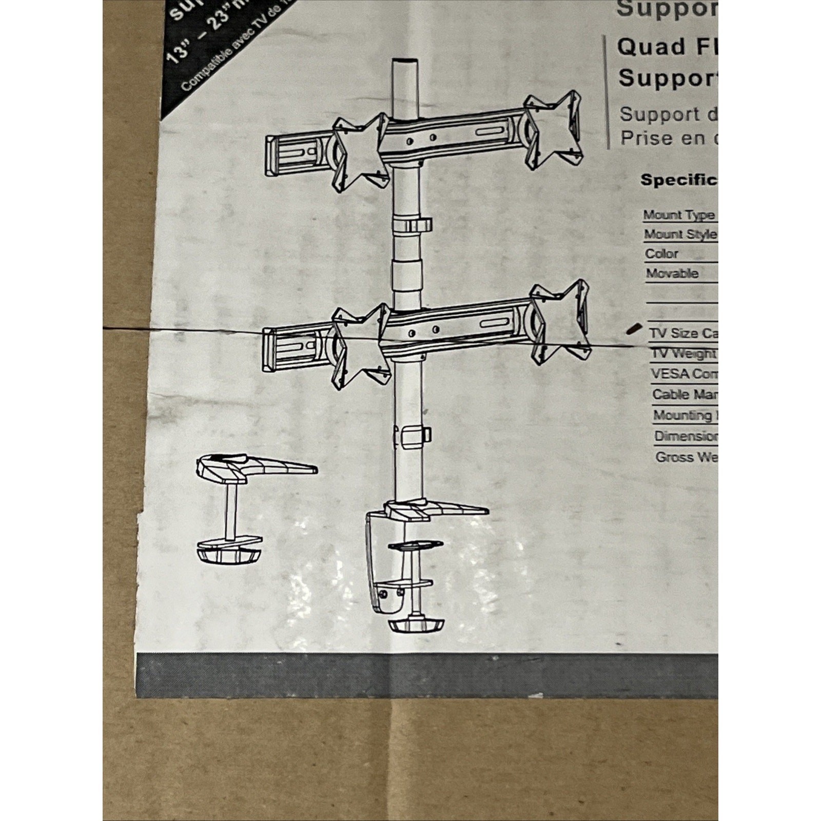 Quad Monitor Desk Mount Adjustable Clamp Stand Heavy Duty 4 Screens up to 23"