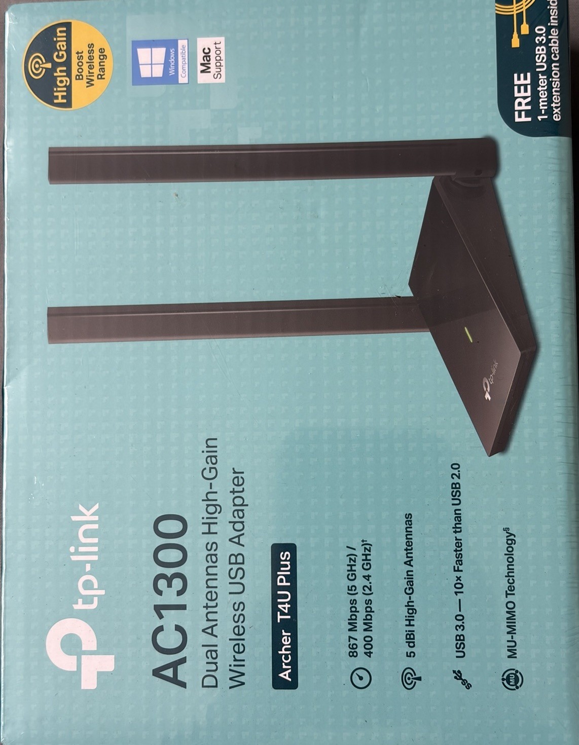 TP-Link Archer T4U Plus AC1300 Dual Band USB WiFi Adapter 5dBi Sealed Box New