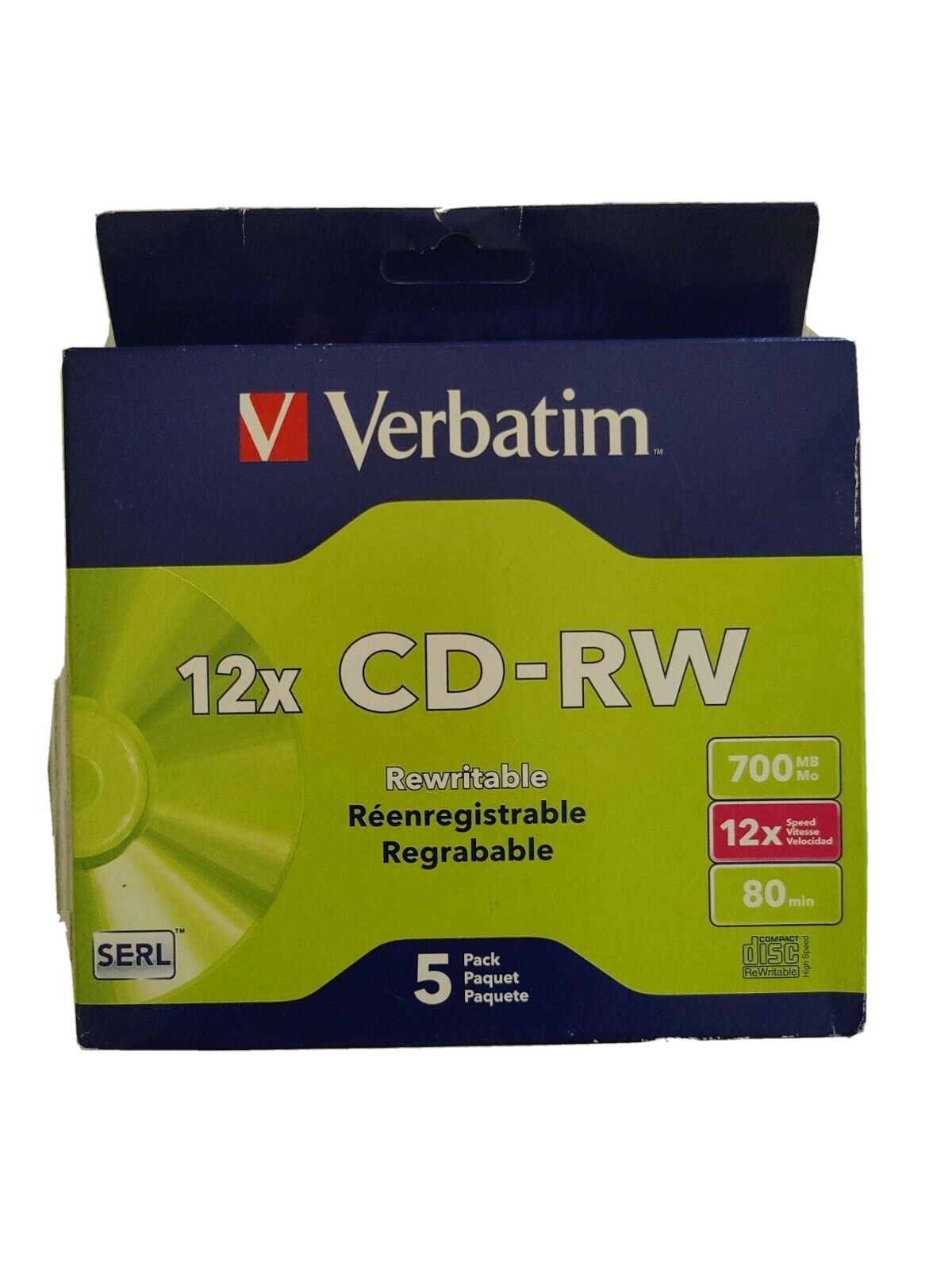 Verbatim CD-RW 700MB 2X-12X Rewritable Media Disc - 5 Pack Slim Case