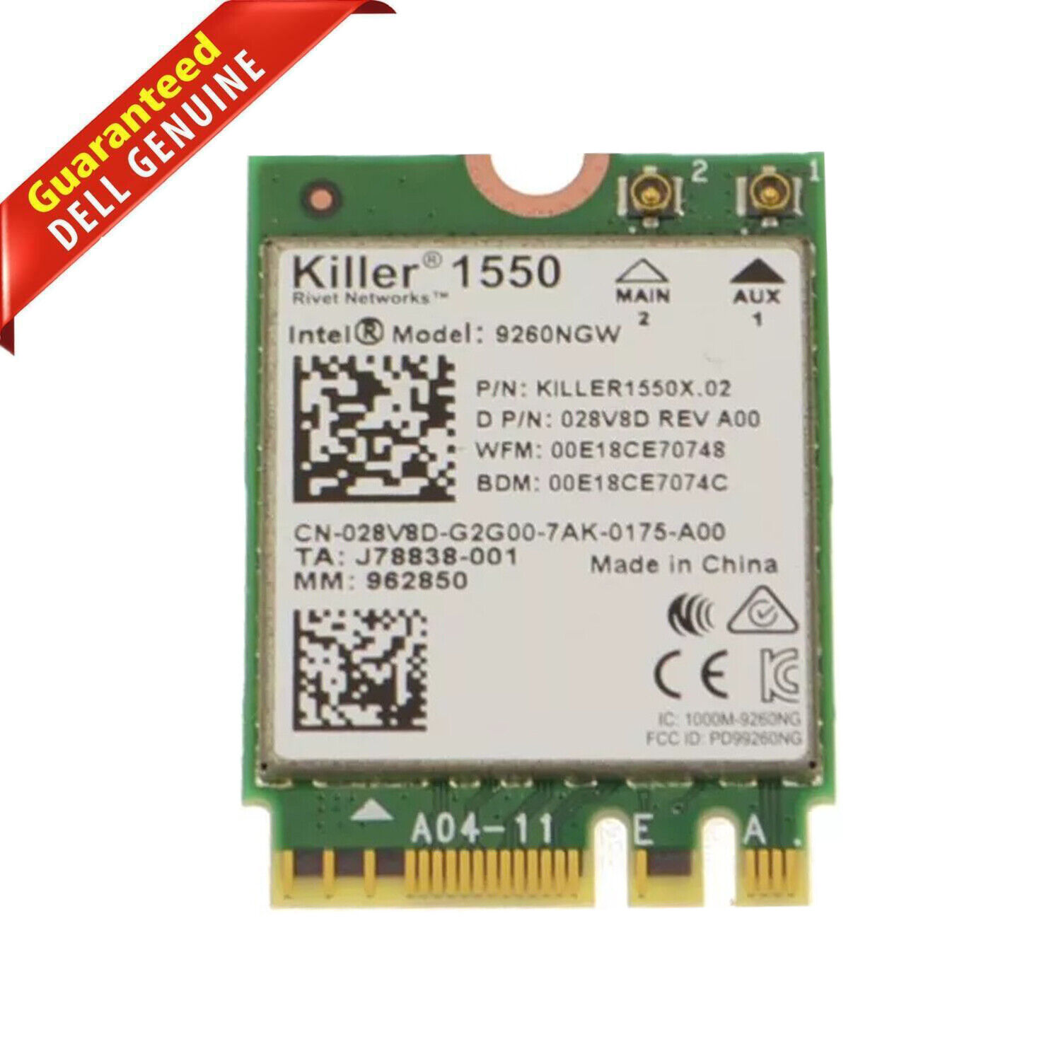 Dell Alienware 17 R5 Intel 9260NGW Killer 1550 Wireless Bluetooth Card 28V8D