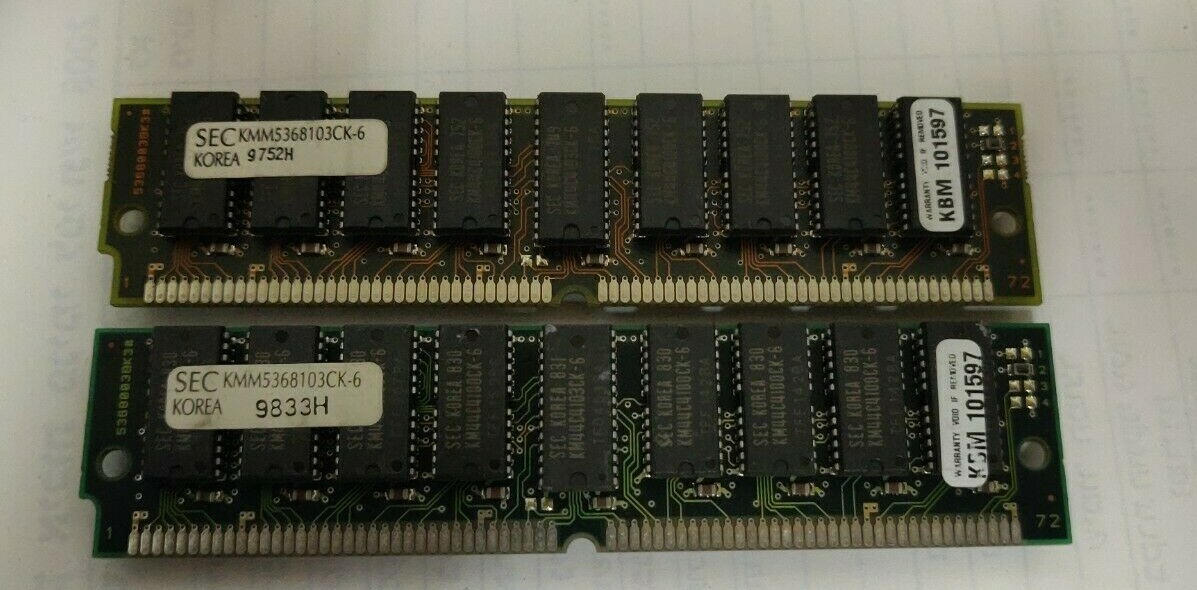 4x Samsung KMM5368103CK-6 32MB 8x36 60ns FPM Parity SIMM EDO Memory Modules