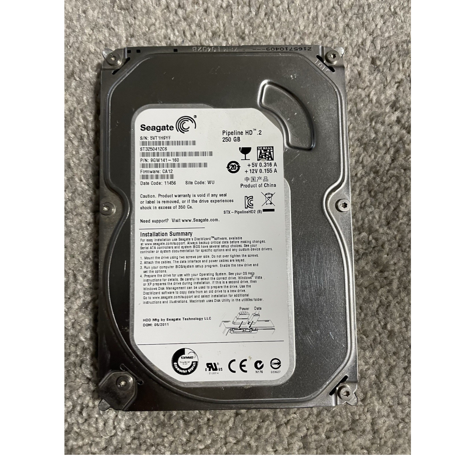 Seagate Pipeline HD.2 250GB 3.5in SATA II Internal HDD ST3250412CS