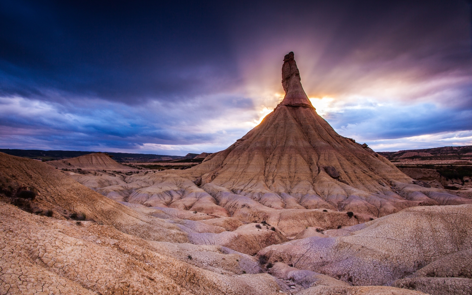 Landscape sun rays mountains rock formation badlands Custom Gaming Mat Desk