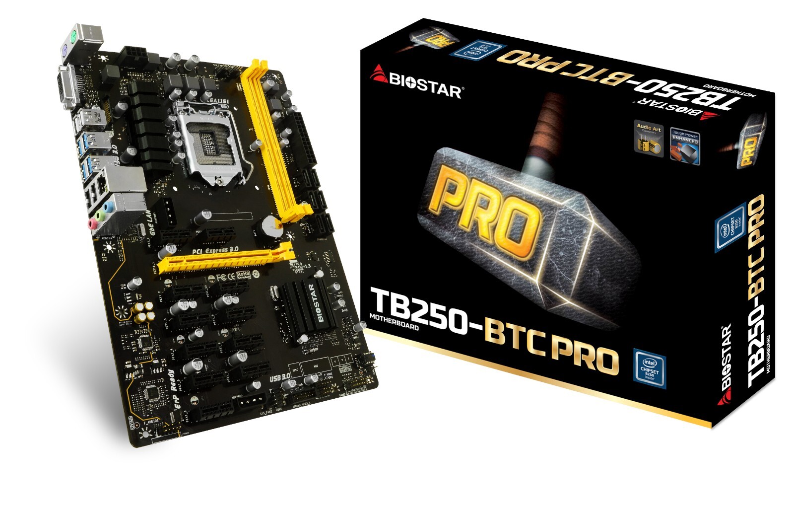 BIOSTAR TB250-BTC PRO 12 PCI-E Mining Motherboard DDR4 LGA 1151 12 GPU HDMI SATA