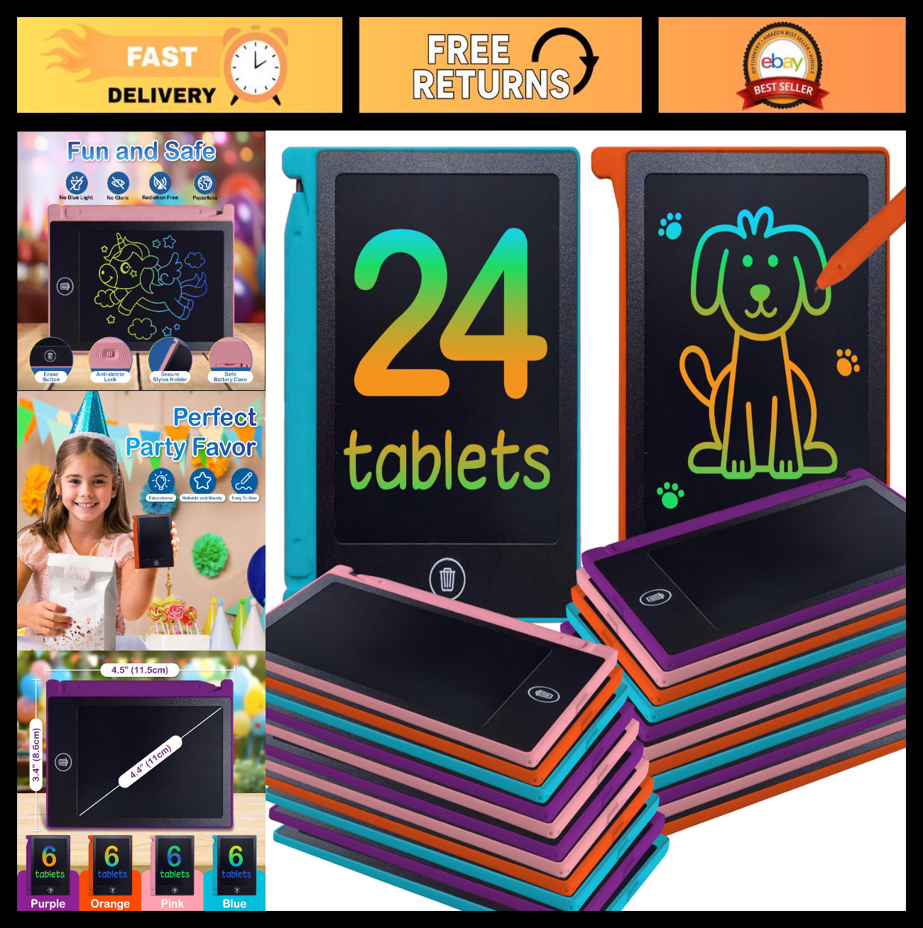 Mini LCD Writing Tablet 24 Pack - 4.5" Reusable Doodle Boards, Party Favors, Scr