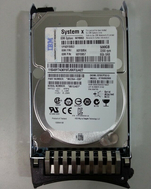 90Y8953 90Y8954 90Y8957 IBM SYSTEM X 500GB 7.2K RPM 6Gb/s 2.5" SAS Hard Drive