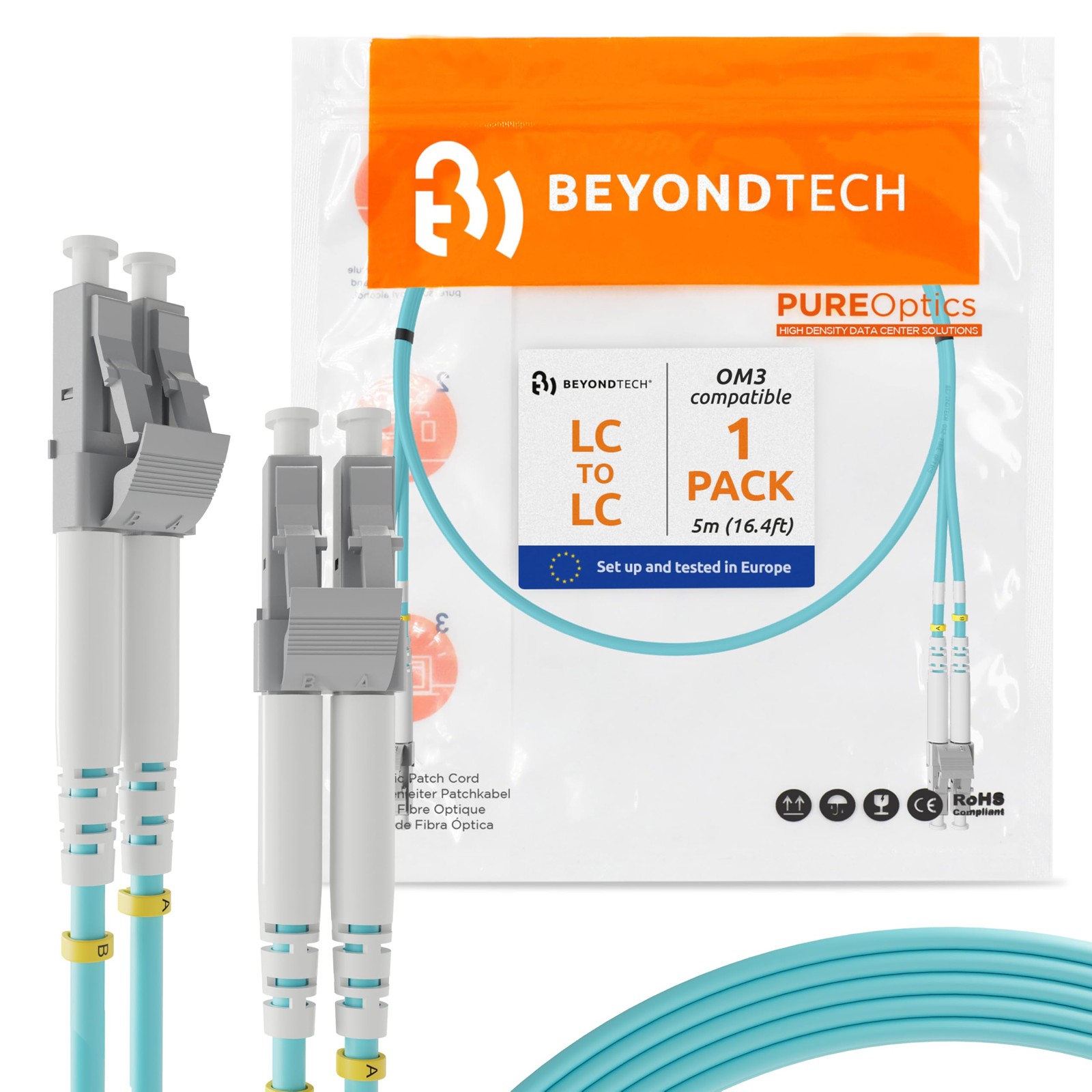 BEYONDTECH 5m (16.4ft) LC to LC Fiber Patch Cable – UPC Multimode Duplex Fibe...