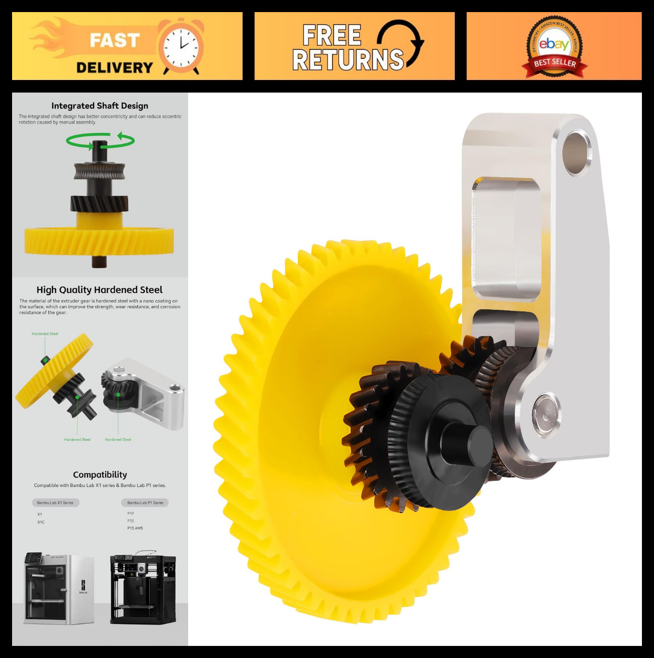 Upgrade Hardened Steel Extruder Gear for 3D Printers, High Filament Flow, Durabl