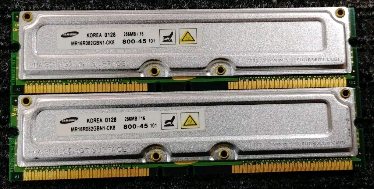 256MB / 16 ECC Samsung RAMBUS Modules 800-45 184 pin RDram Memory