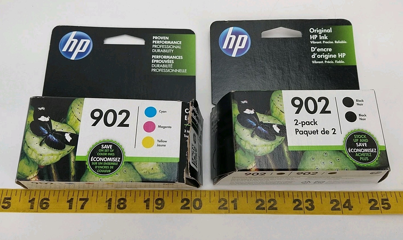 NOS Sealed HP 902 Ink Cartridges Cyan Magenta Yellow 2x Black (5 Total) EXPIRED