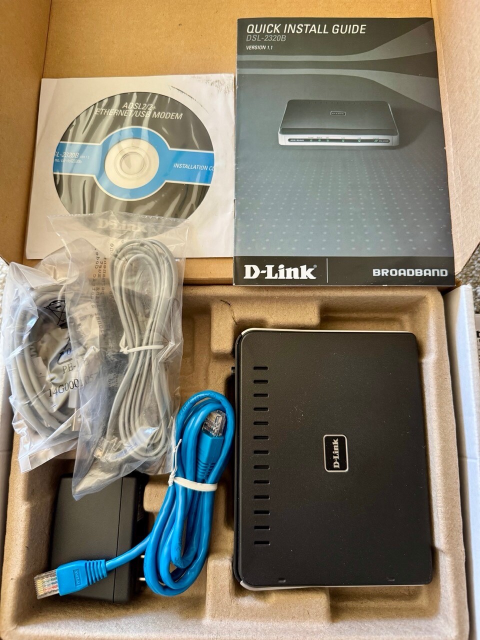 New D-Link ADDL2/2+ Ethernet/USB Modern DSL-2320B