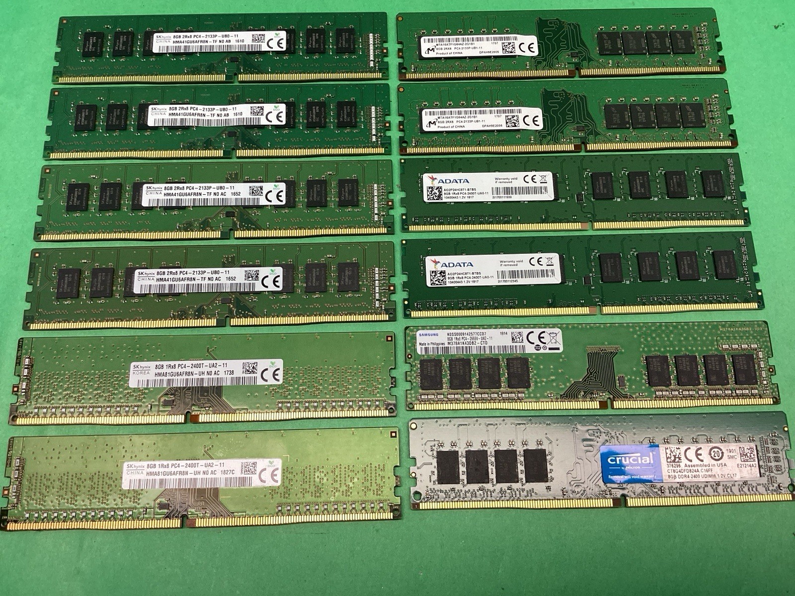 LOT OF 12 - Samsung SK Hynix Micron Etc DDR4 PC4 Various Desktop RAM - TESTED