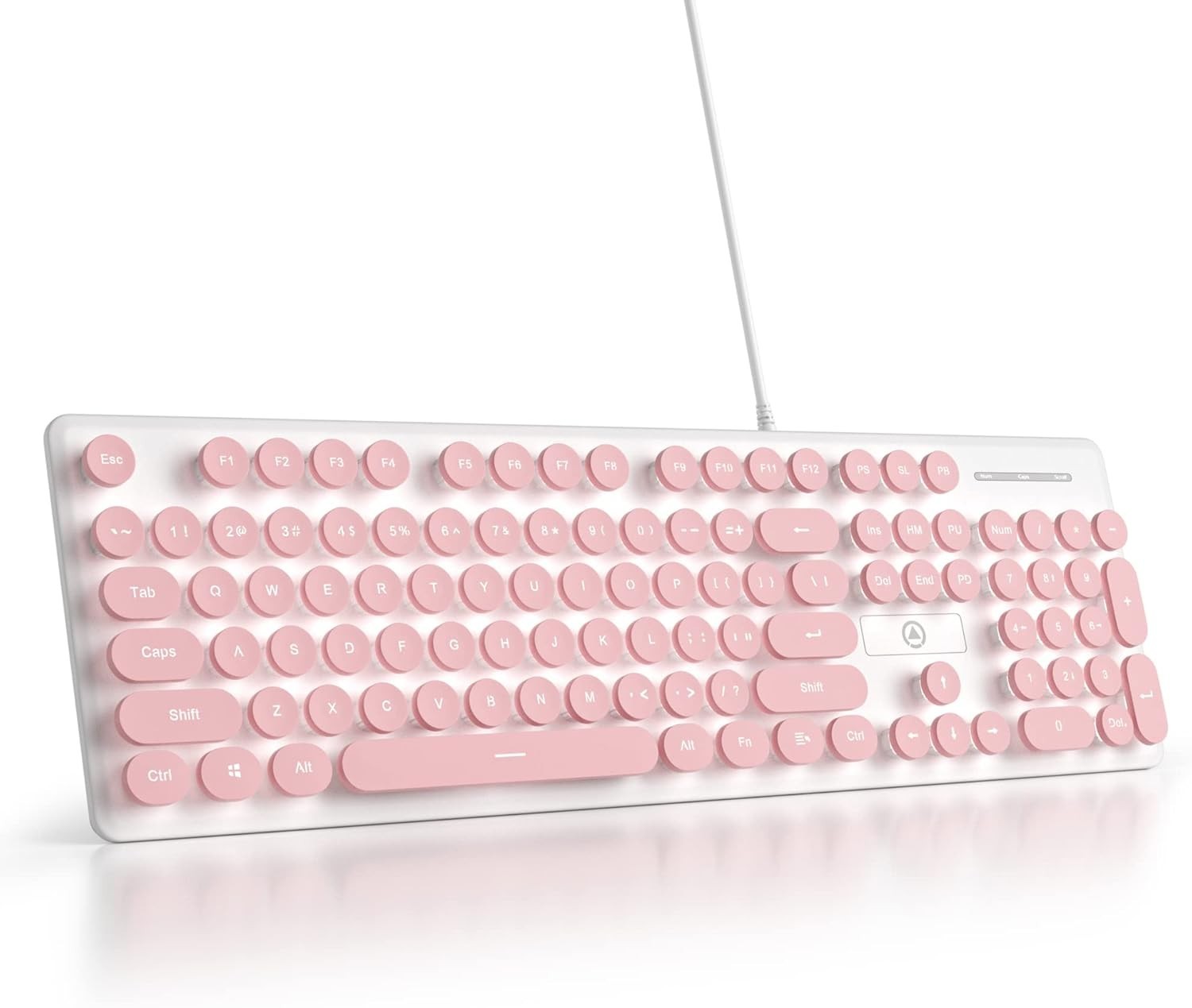 Wired Quiet Membrane Keyboard,Full Size 104-Keys Retro Punk Typewriter White LED