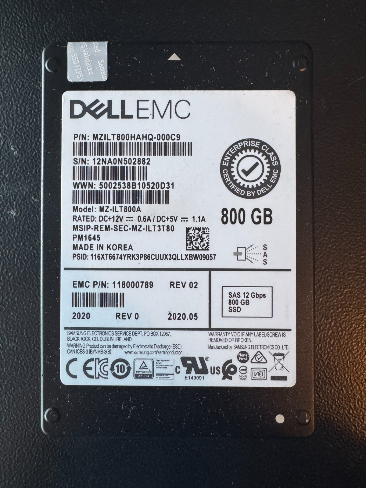 Samsung 800GB SAS 12G SFF Mixed SSD Dell/EMC MZILT800HAHQ-000C9