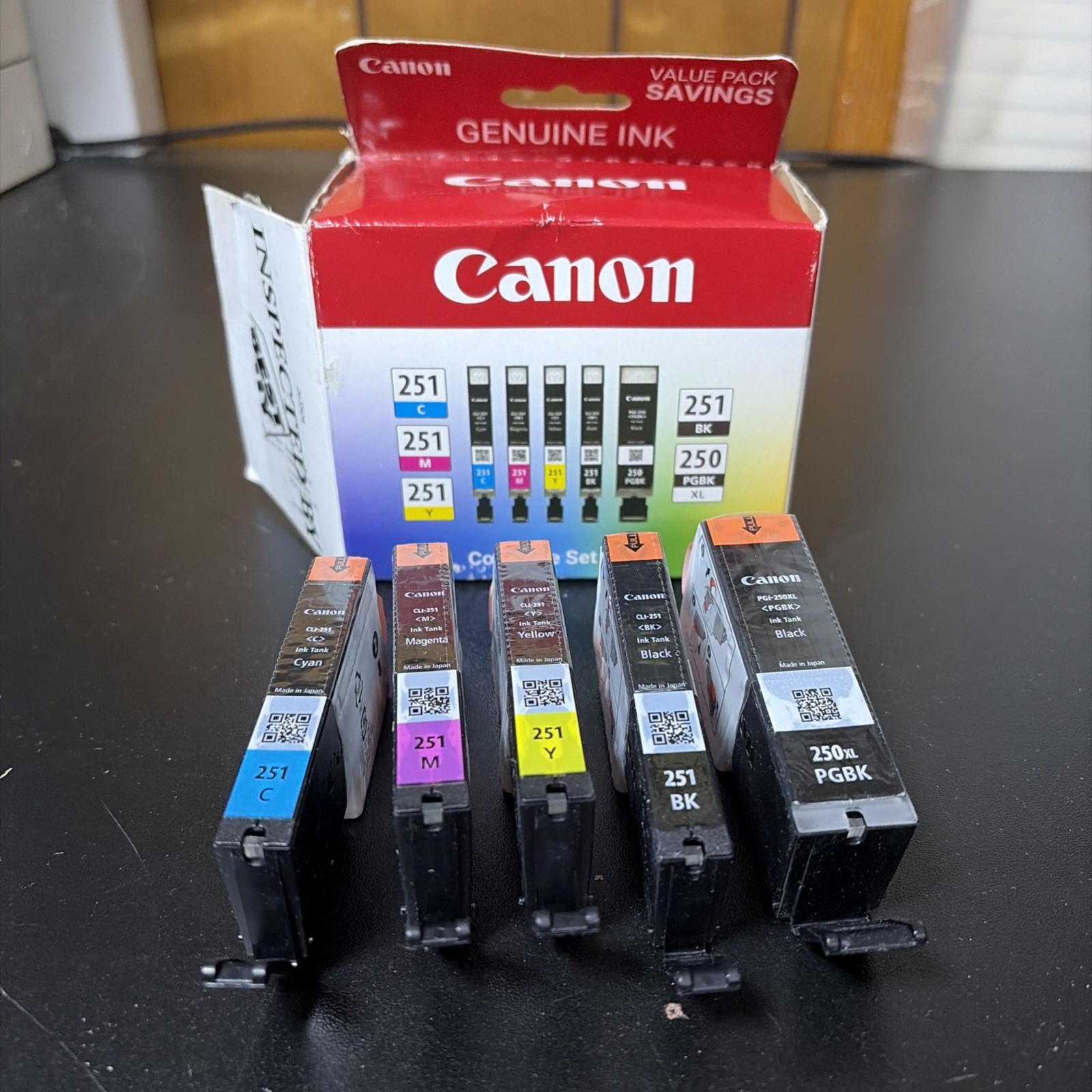 Genuine Canon 250xl Black & 251 Cyan Magenta Yellow Color Ink Cartridges OEM